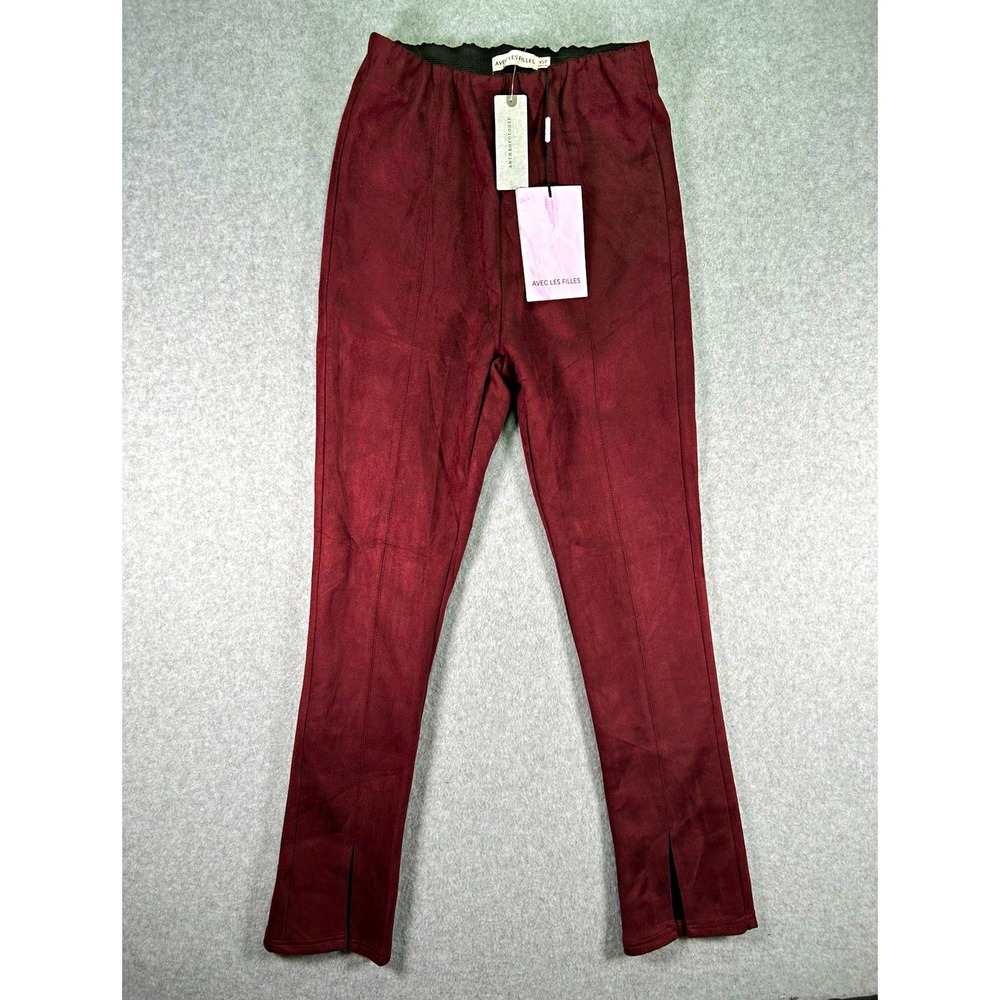 Avec Les Filles Faux Suede Pants Womens XS Petite Burgundy Slim High Rise 23in